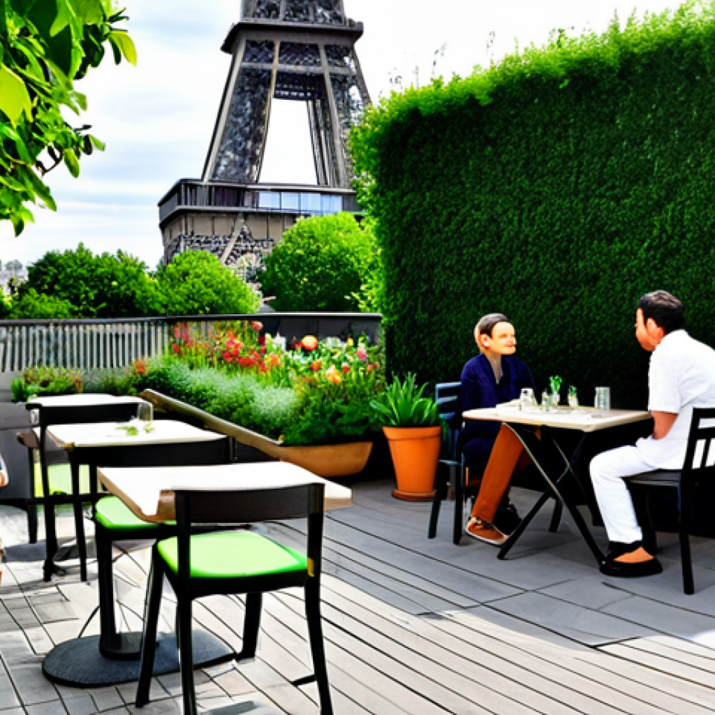 옥상 정원 조경에서의 디자인 실수 피하기 - Urban Oasis**
A rooftop garden in Paris, France. Lush green plants, colorful flowers in terracotta ...
