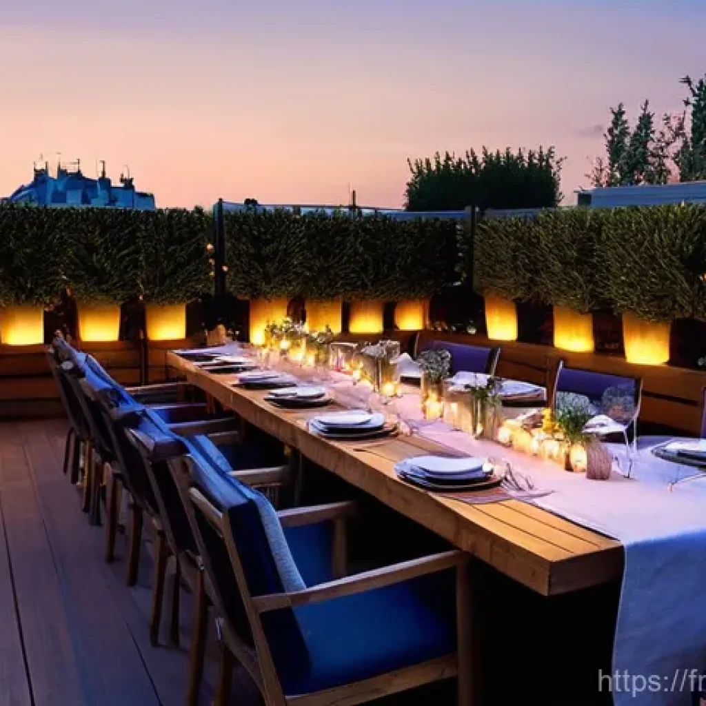 옥상 정원에 어울리는 조명 아이디어 - **Prompt 1: Rooftop Ambiance with String Lights**
"A chic rooftop terrace in Paris at twilight, ...