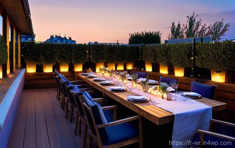 옥상 정원에 어울리는 조명 아이디어 - **Prompt 1: Rooftop Ambiance with String Lights**
"A chic rooftop terrace in Paris at twilight, ...