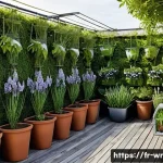 Home 20 옥상 정원에서의 식물 보호 전략 - **Vibrant Rooftop Garden Defying the Elements:** A wide shot of a bustling, well-maintained rooftop ...