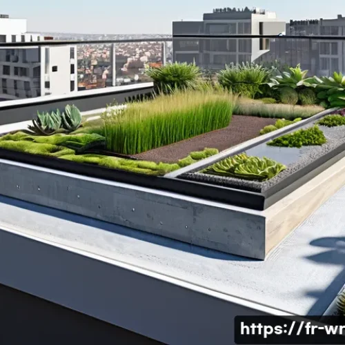 Home 31 옥상 정원의 물리적 구조 설계 원칙 - A detailed cross-sectional illustration of a modern urban rooftop garden showcasing multiple layers:...