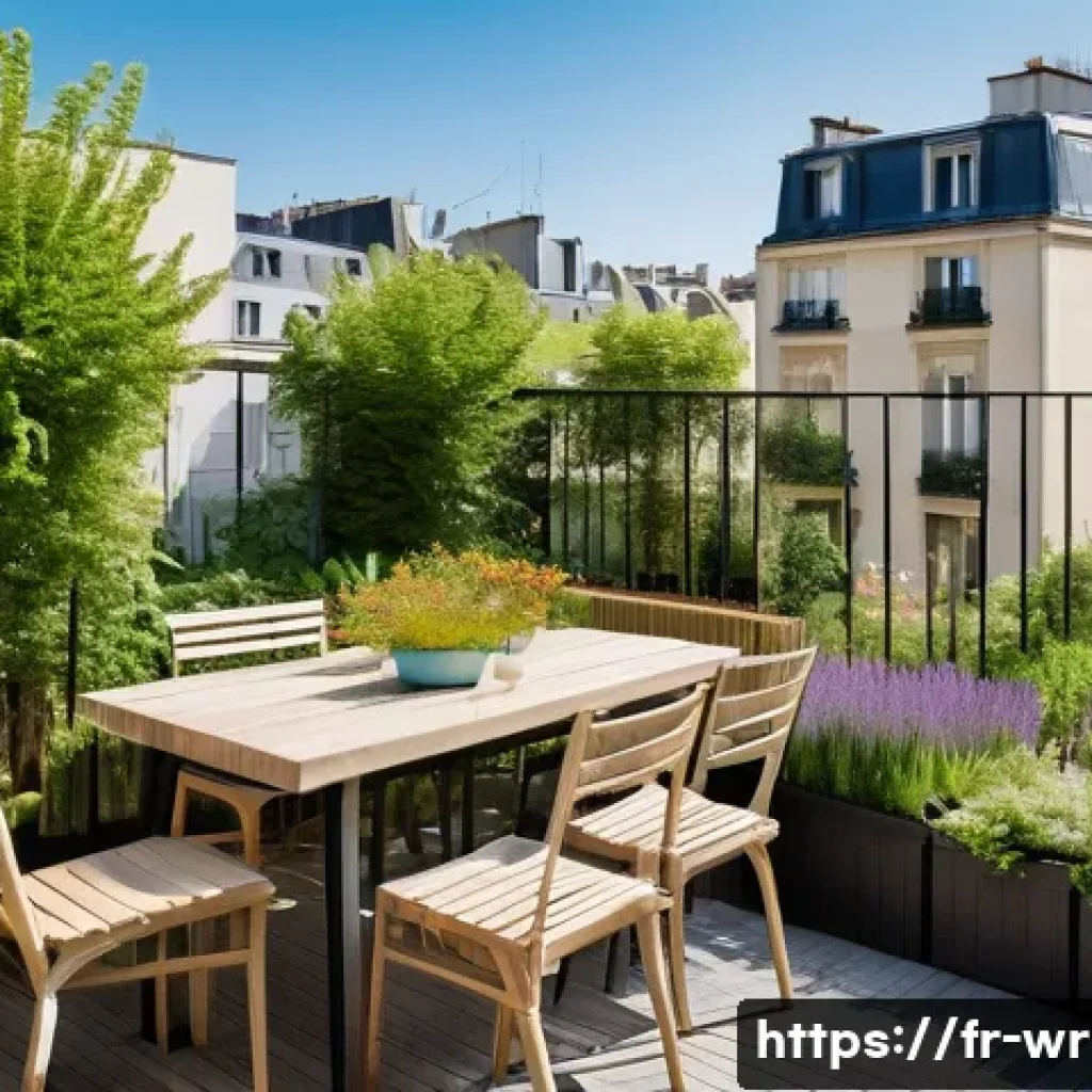 옥상 정원 조성의 경제적 이점 - A vibrant rooftop garden in a dense Parisian urban setting during springtime, featuring lush green p...